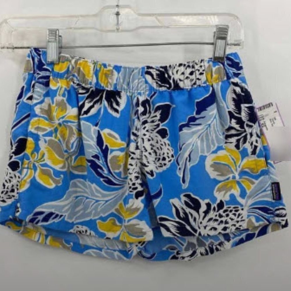 Patagonia Size XS Baggies Drawcord Shorts Blue Yellow Floral‎ Print